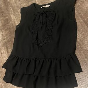 LOFT Black Ruffled Blouse